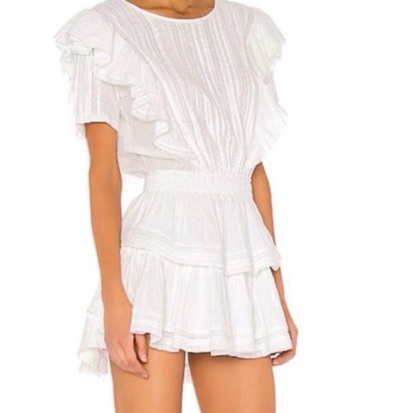 LoveShackFancy White Ruffled Mini Dress - Picture 2 of 8